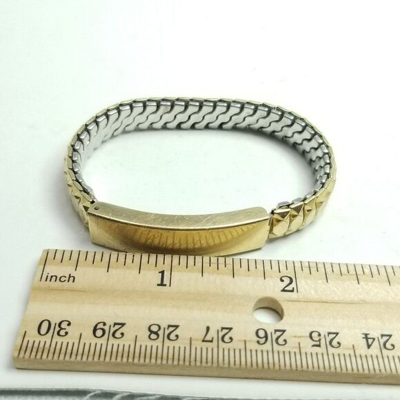 Vintage Engraved ID Bracelet, Linda Love Jim Gold Tone Stretch Band Bangle - Picture 6 of 7